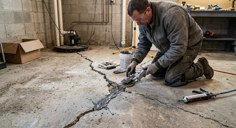 Cracked Basement Floor Repair in Johnston County, NC
