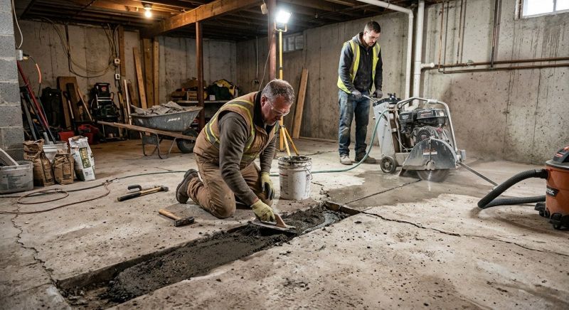 Cracked Basement Floor Repair in Johnston County, NC